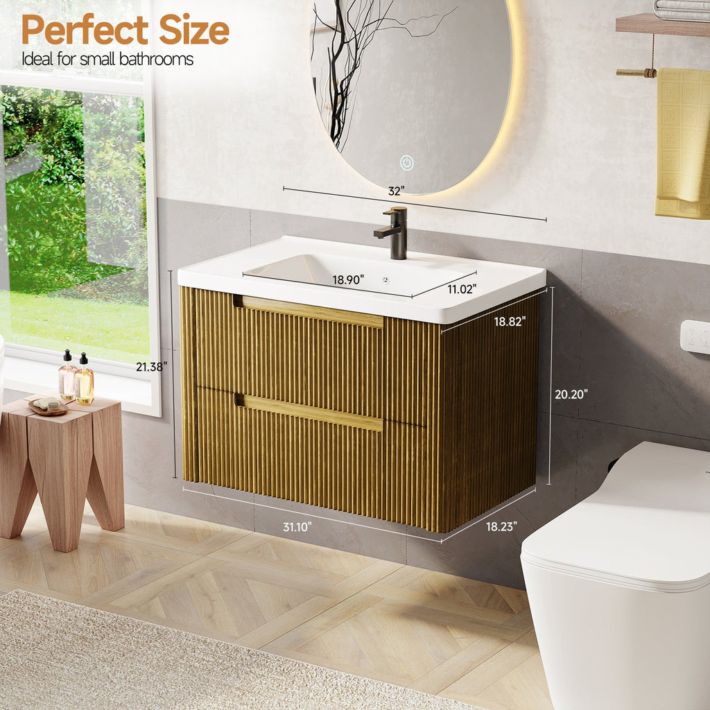 32-Inch Floating Bathroom Vanity with Sink