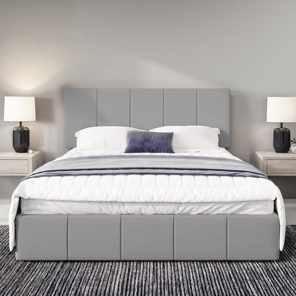 Dutch Velvet Platform Bed with Tufted Headboard