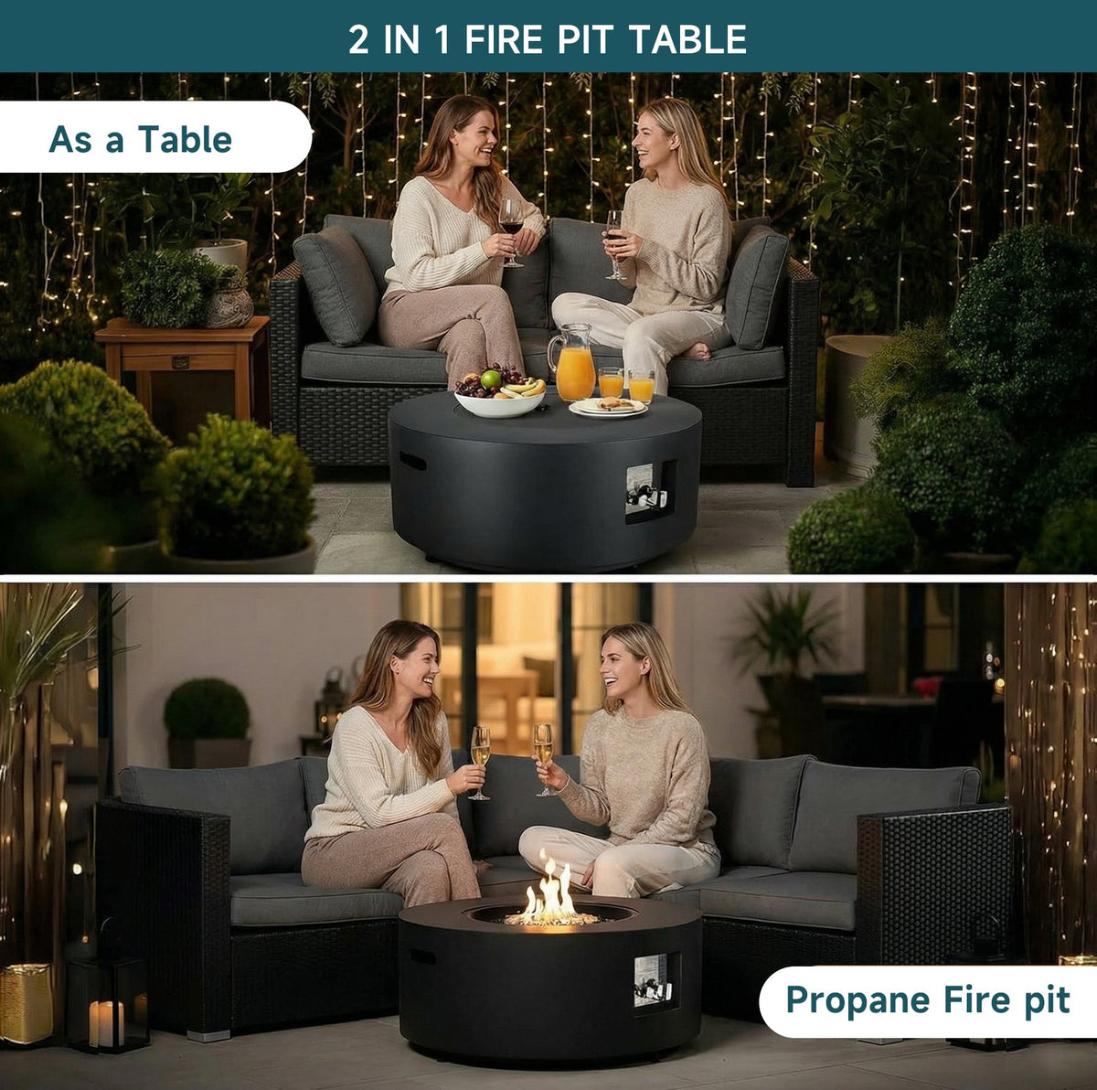 30 Inch Propane Fire Pit Table, 50,000 BTU with Lid