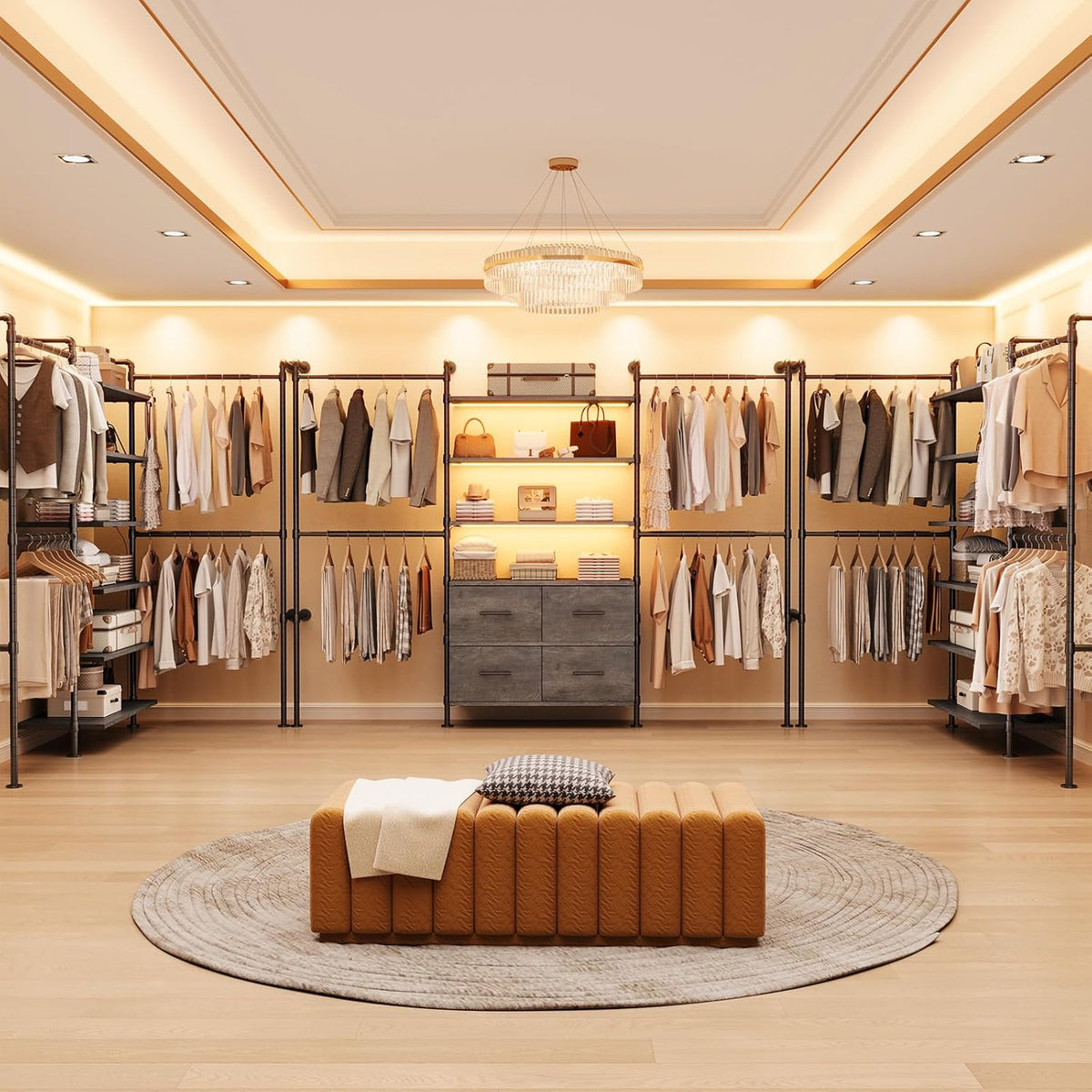 Closet System with LED Light and 4 Drawers