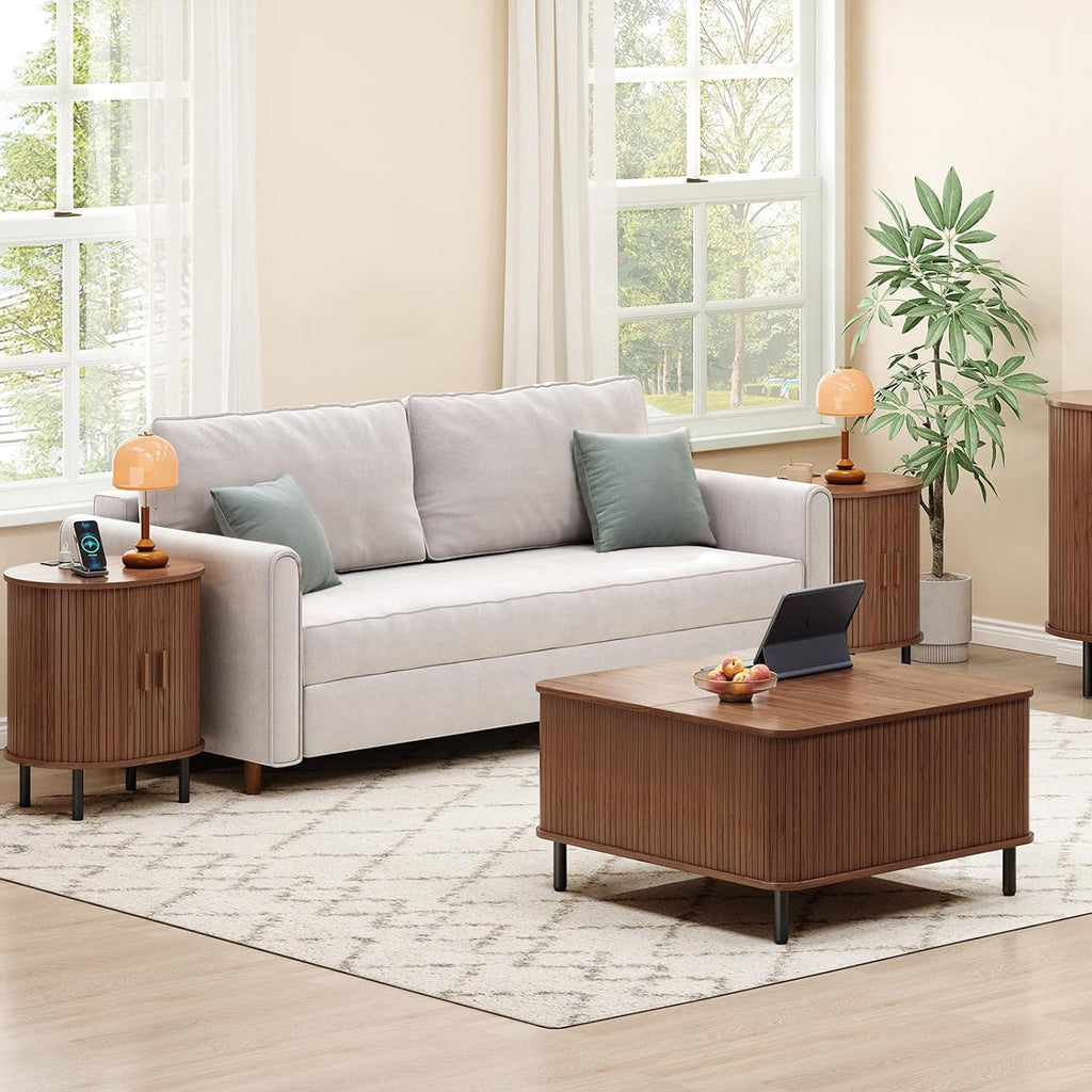 Side Table Nightstand with Charging Station