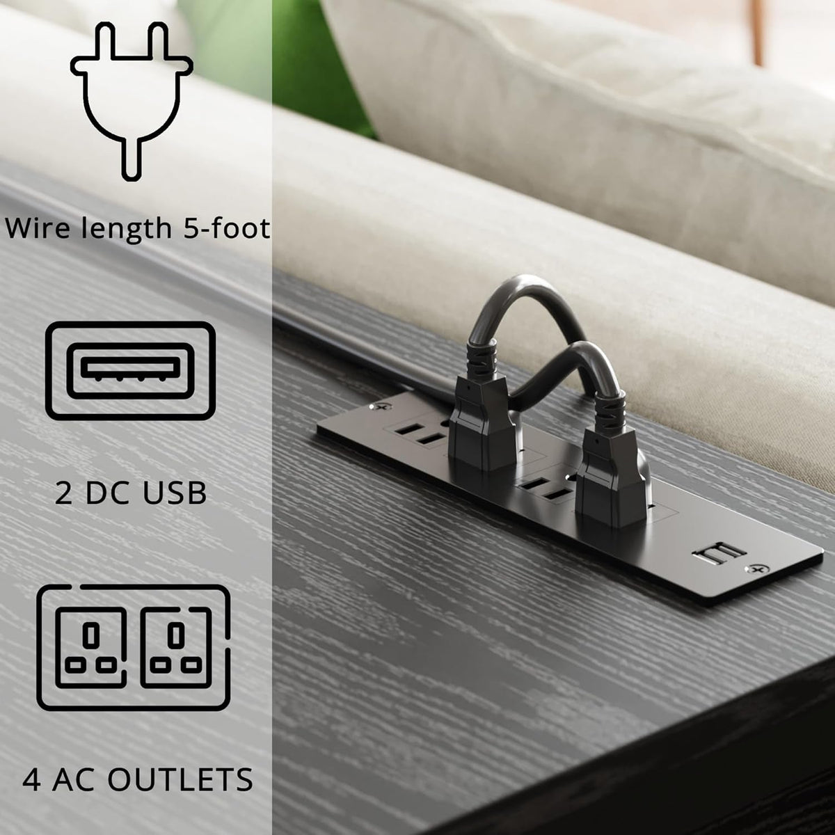 Industrial TV Stand with LED Lights and Outlets