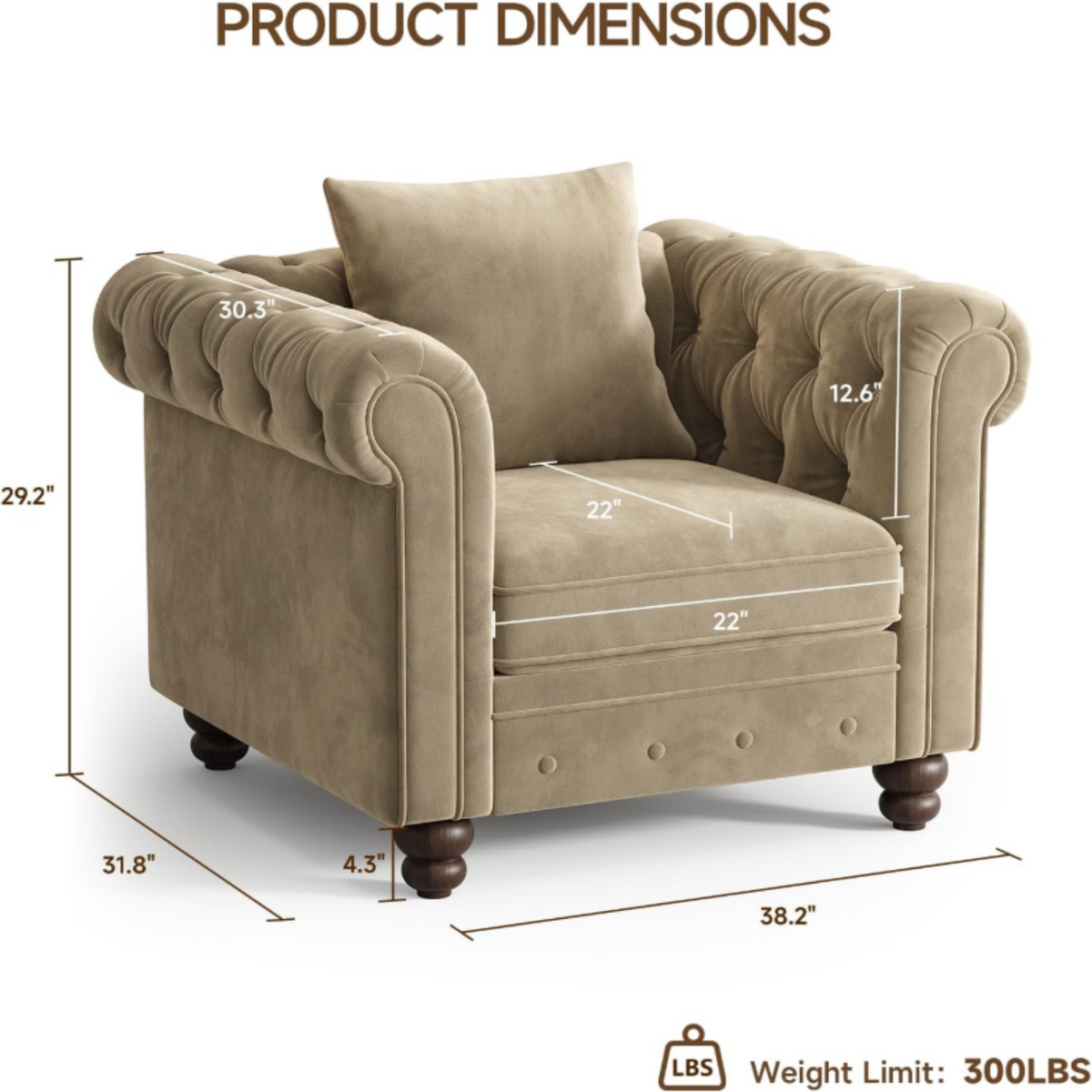 Velvet Chesterfield Tufted Accent Armchair