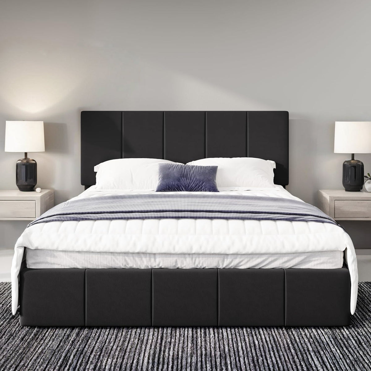 Dutch Velvet Platform Bed with Tufted Headboard