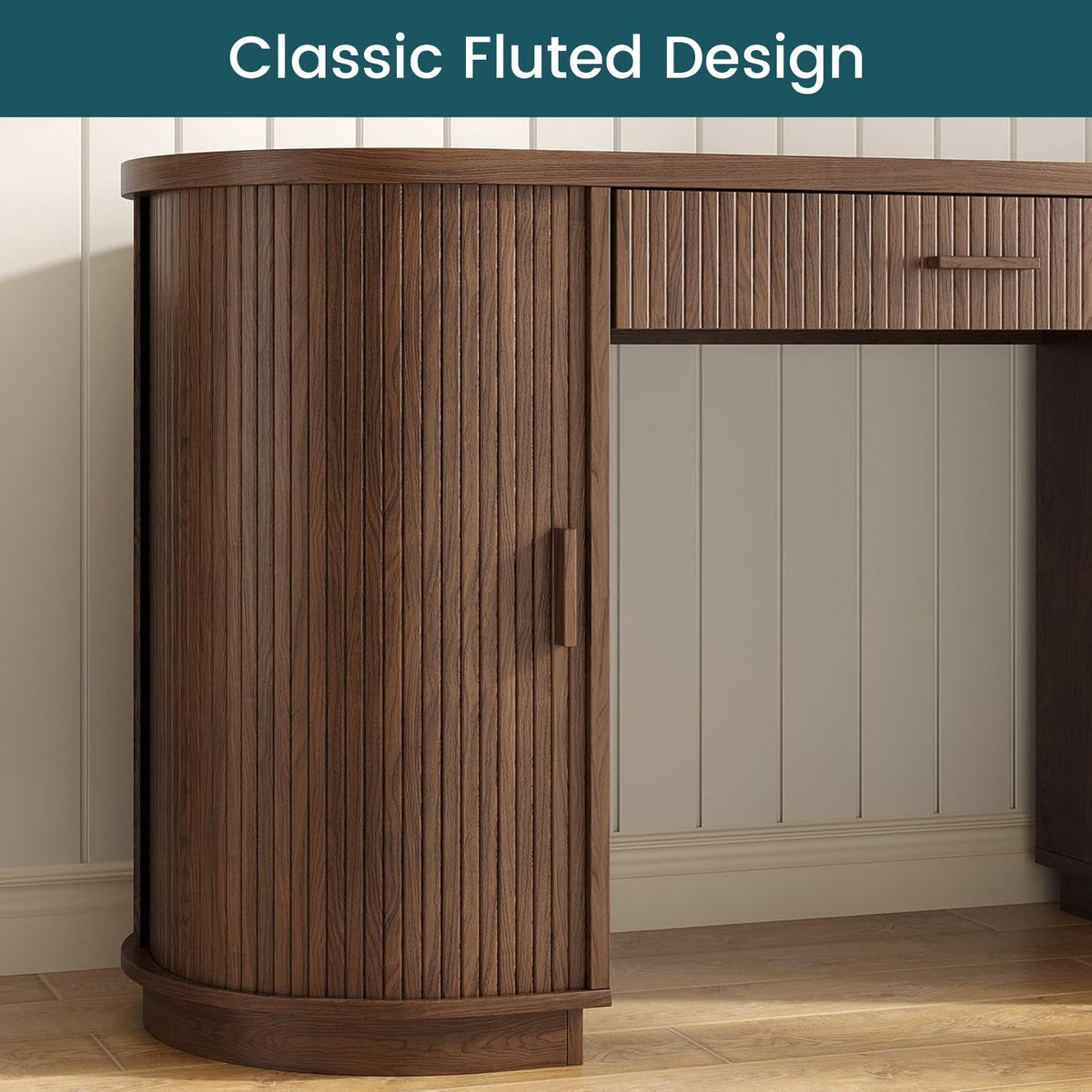 57 in Fluted Executive Desk with File Cabinet