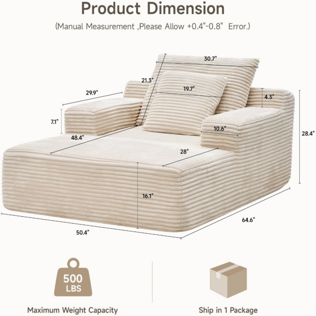 Oversized Corduroy Chaise Lounge Sleeper Chair