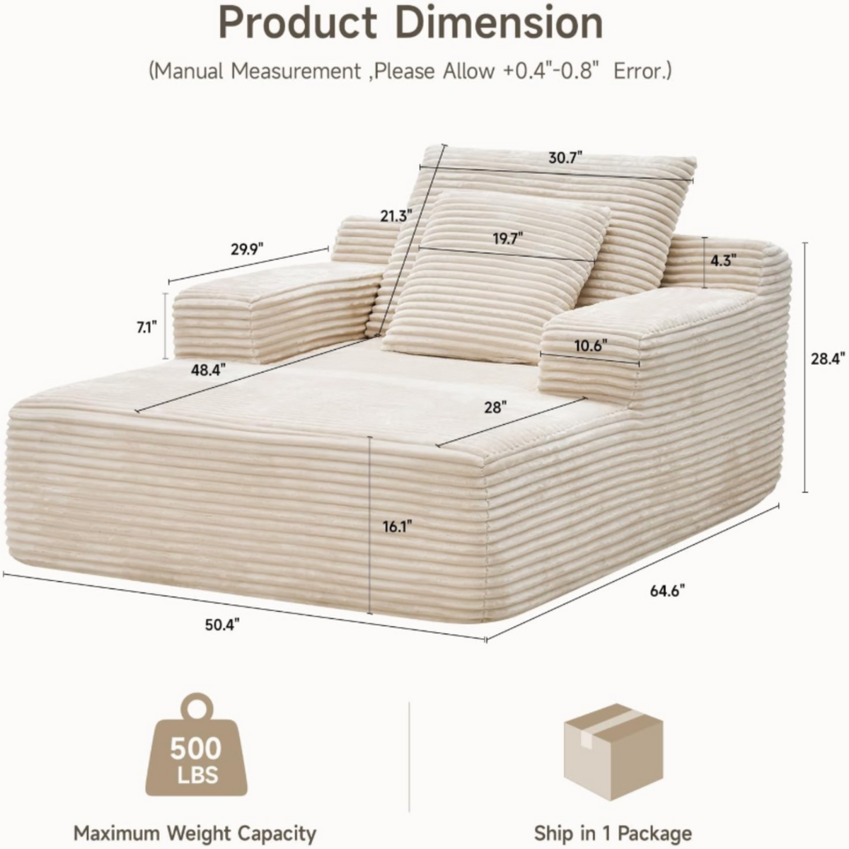 Oversized Corduroy Chaise Lounge Sleeper Chair
