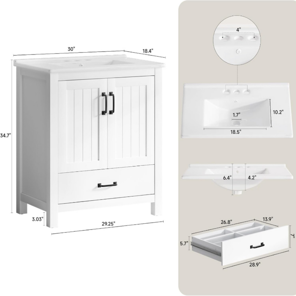 30 Inch Farmhouse Bathroom Vanity with Barn Door