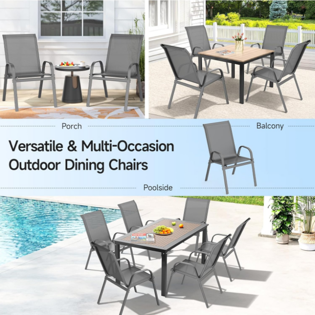 Stackable Metal Outdoor Dining Chairs, Set of 2, 4 or 6