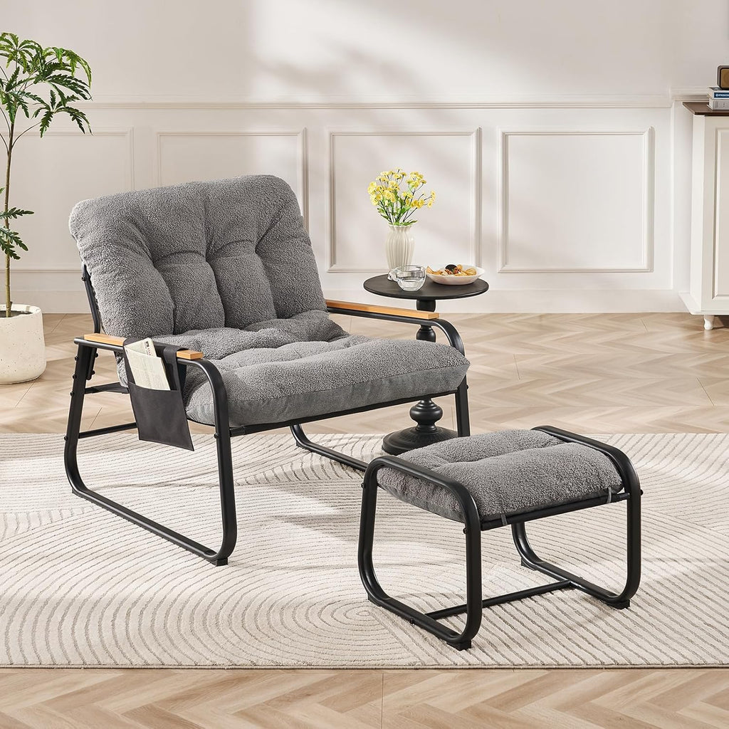 Oversized Accent Chair with Ottoman and Side Pocket
