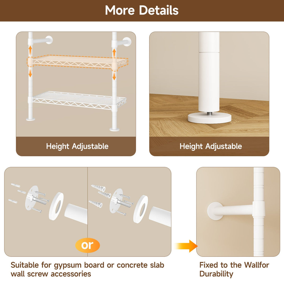 Wall Mounted Closet System with 4 Rods and 8 Shelves