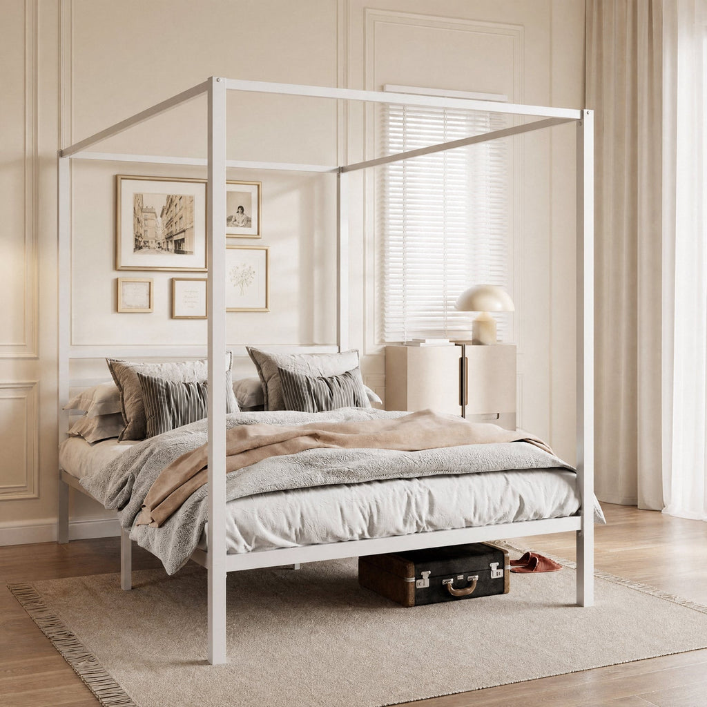 Canopy Bed Frame with Heavy-Duty Metal Slats