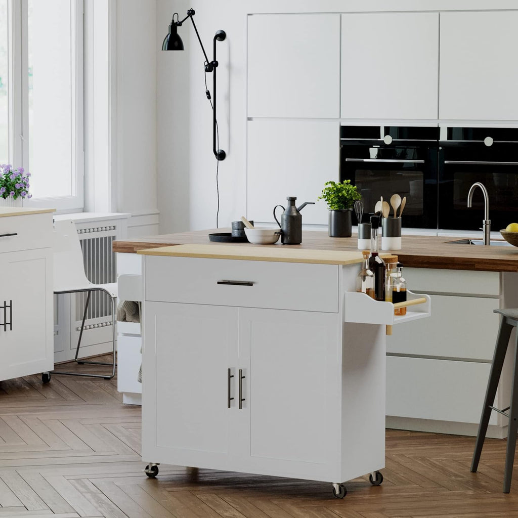 Rolling Kitchen Island with Drop Leaf and Towel Rack