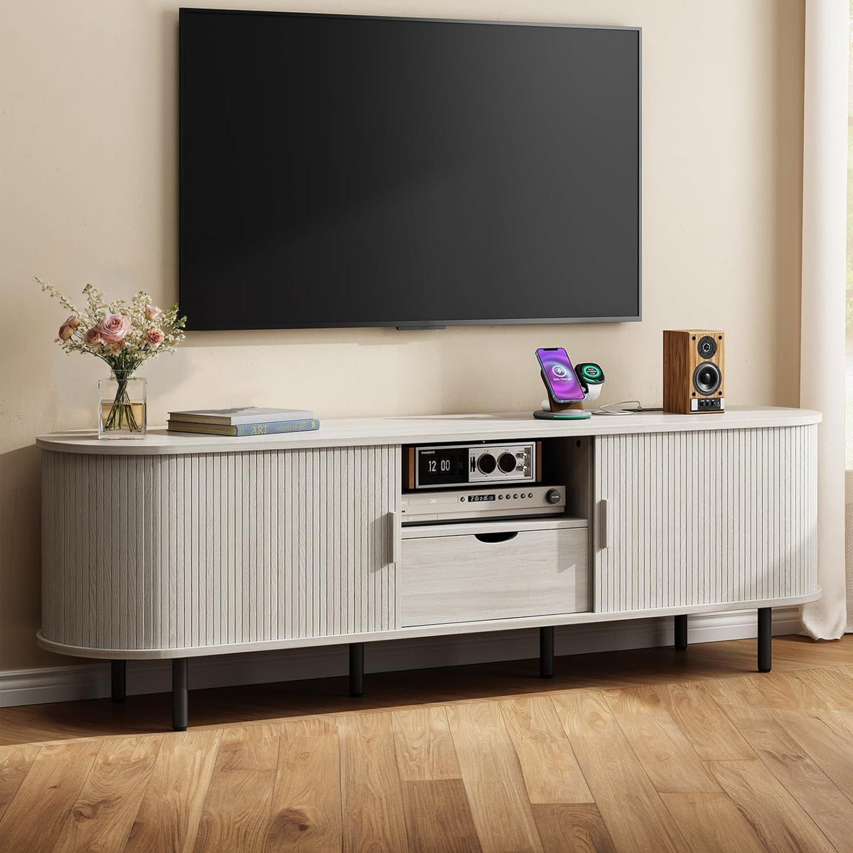 69 Inch TV Stand with Sliding Door for TVs to 80 Inch