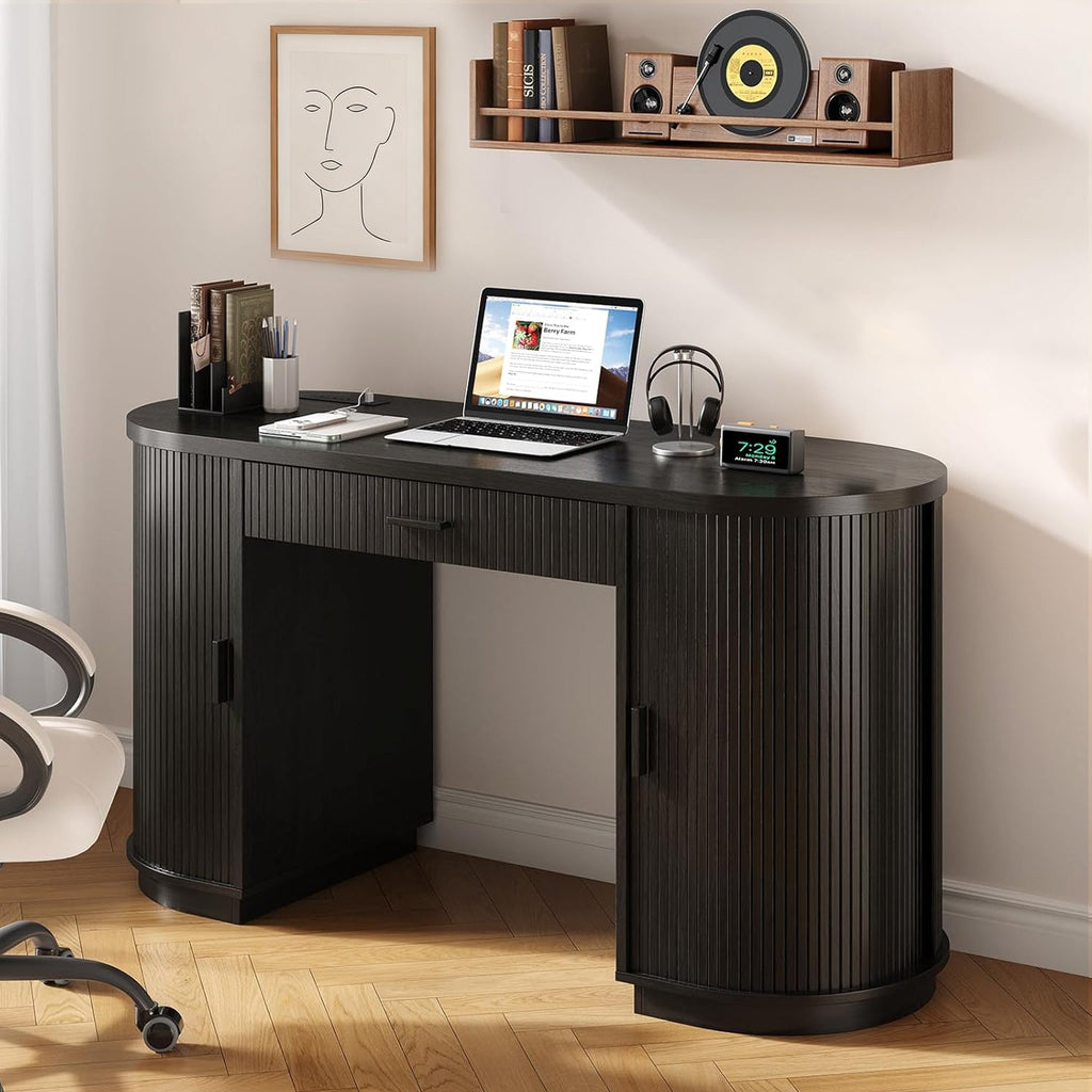 58 in Wood Executive Desk with Drawers and Charging