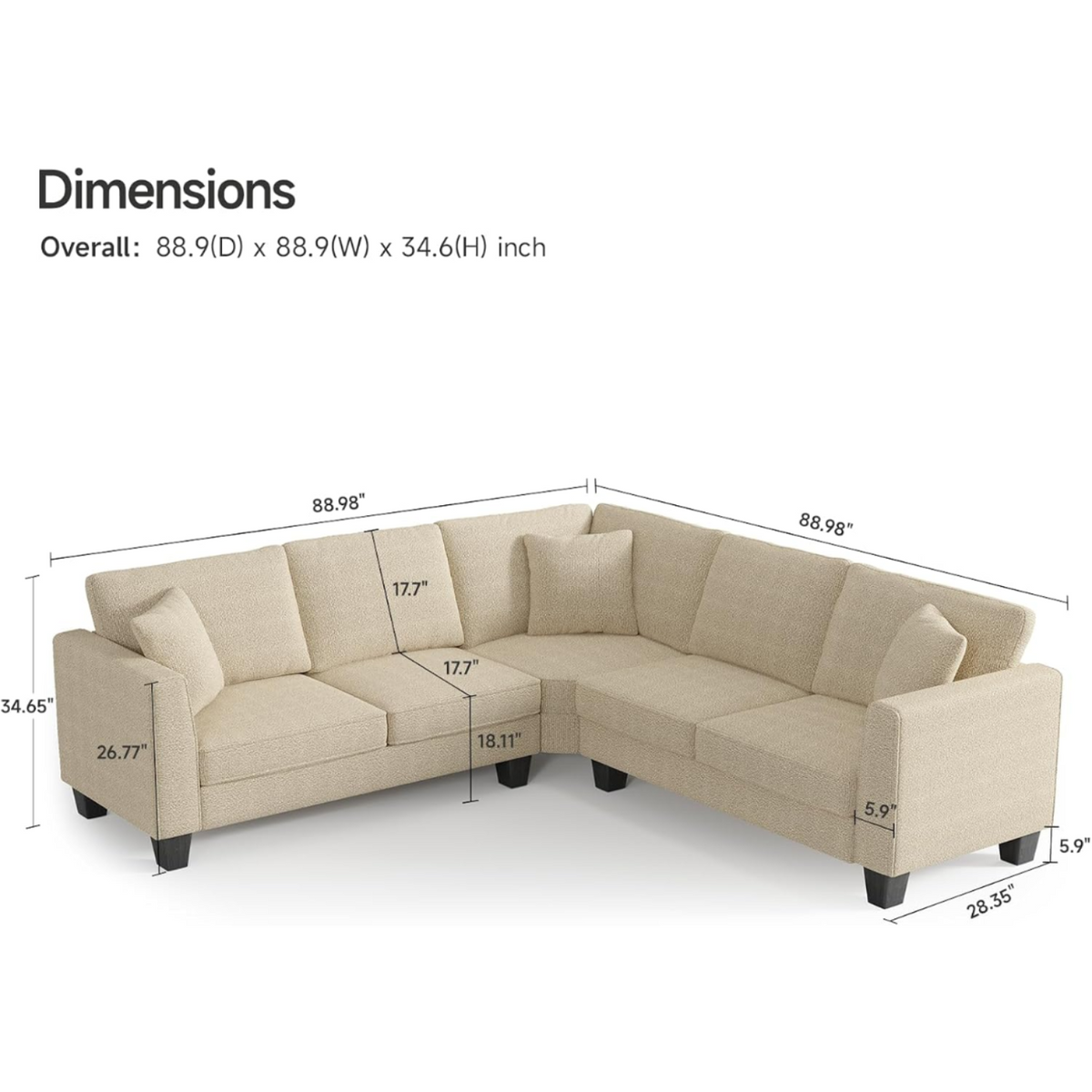 L-Shaped Chenille Sectional Sofa for Living Room