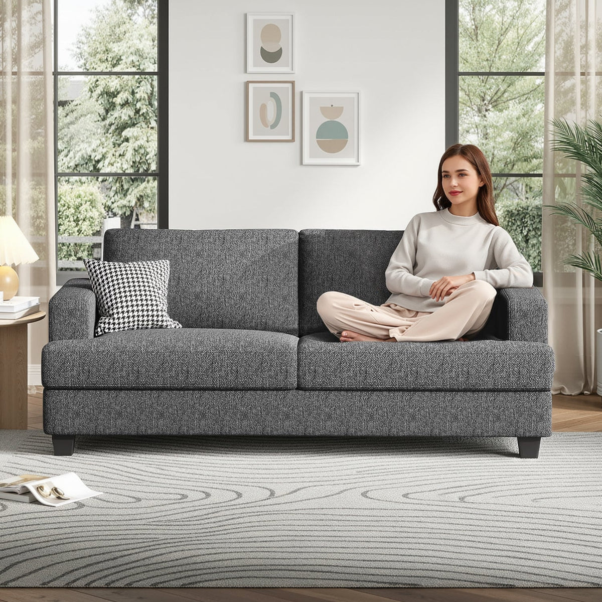 84 in Oversized Linen Loveseat with Deep Seats