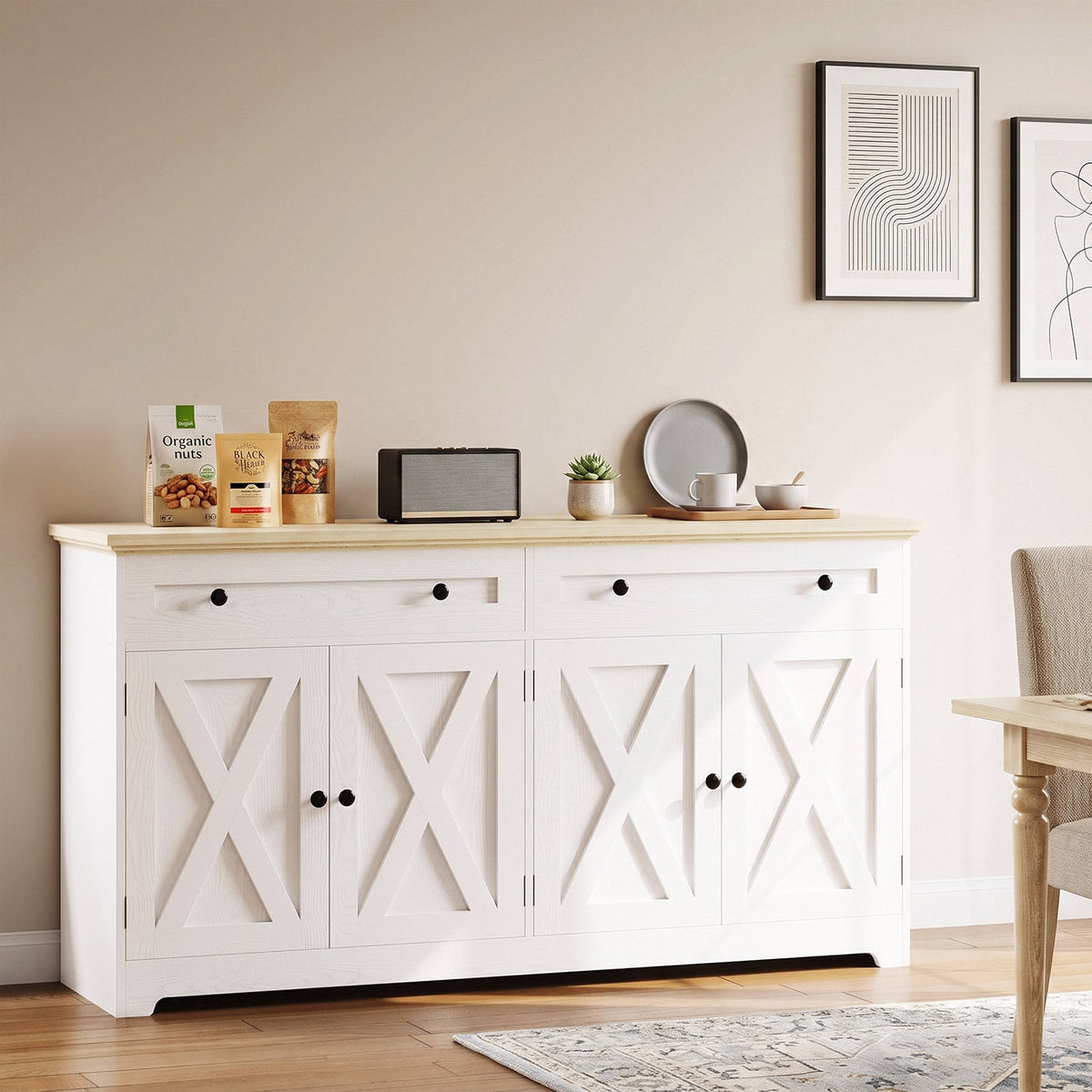 59 Inch Buffet Cabinet with 4 Doors and 2 Drawers