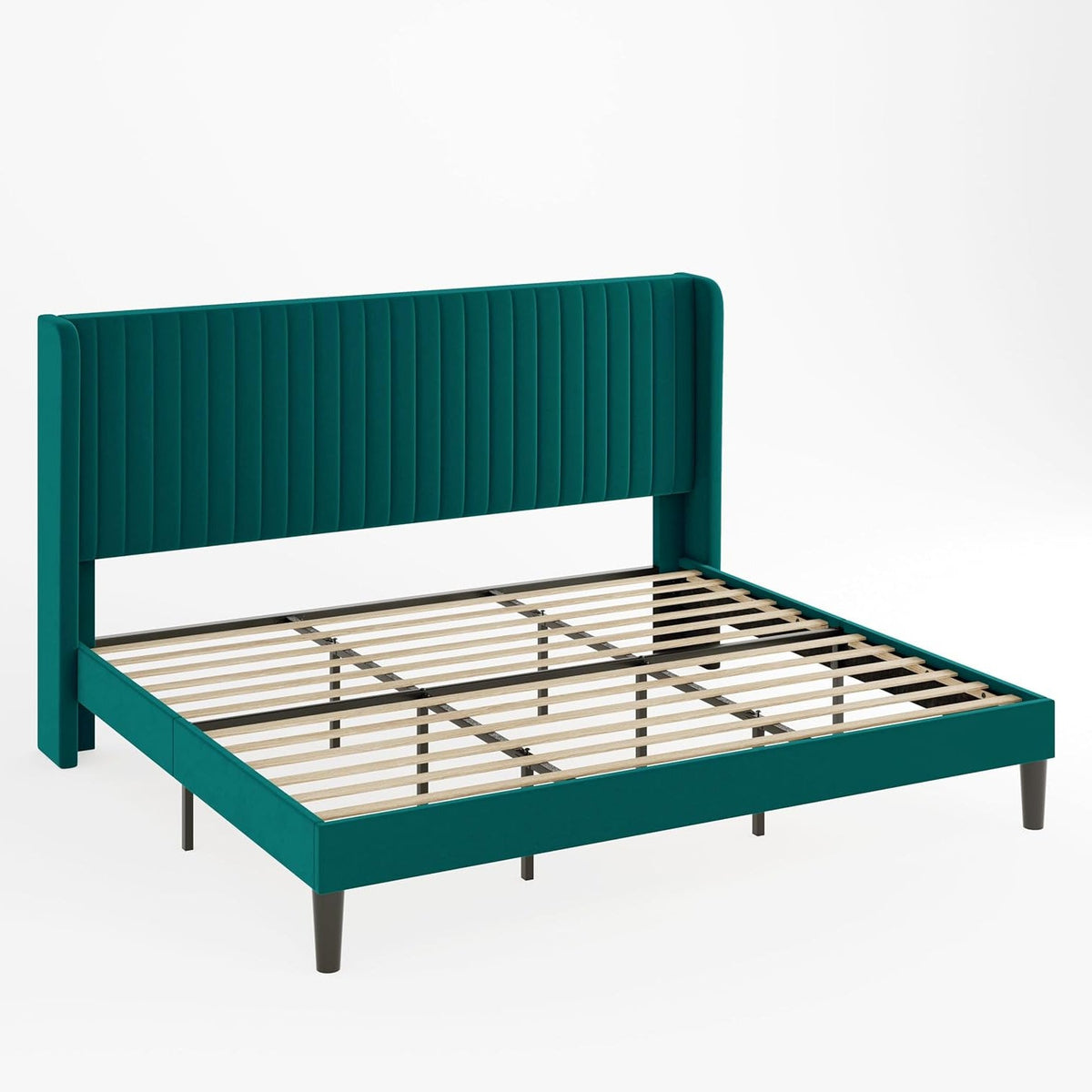 Velvet Platform Bed Frame with Tufted Headboard