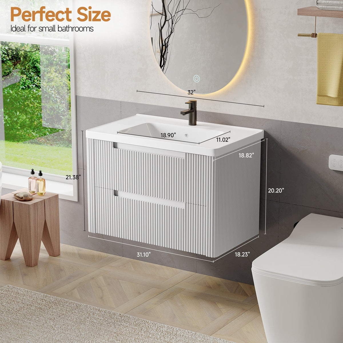 32-Inch Floating Bathroom Vanity with Sink