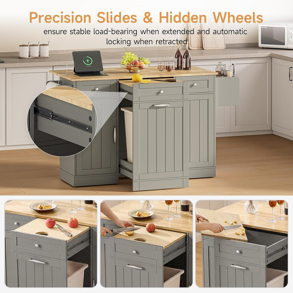61 Inch Rolling Kitchen Island with Cutting Board