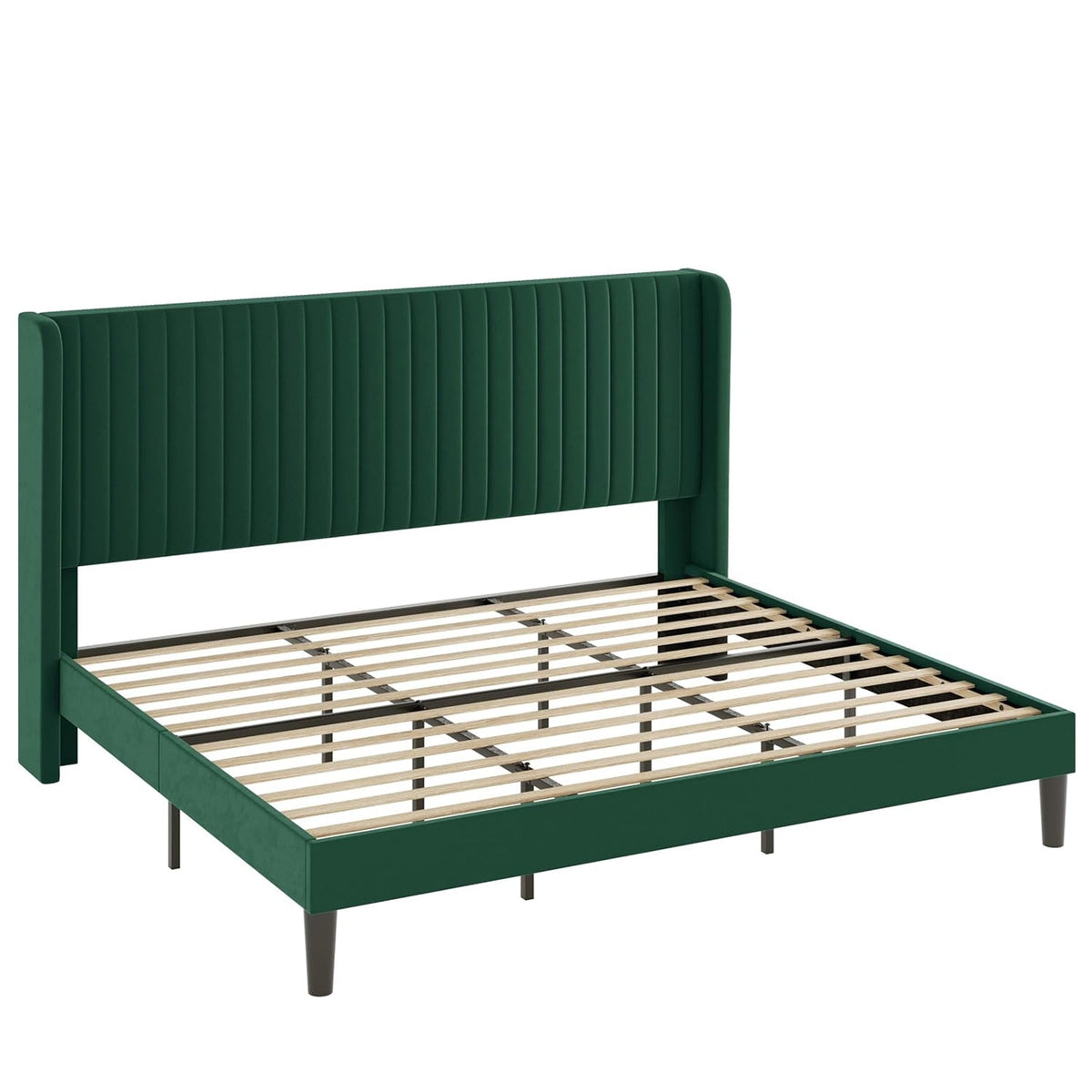 Velvet Platform Bed Frame with Tufted Headboard