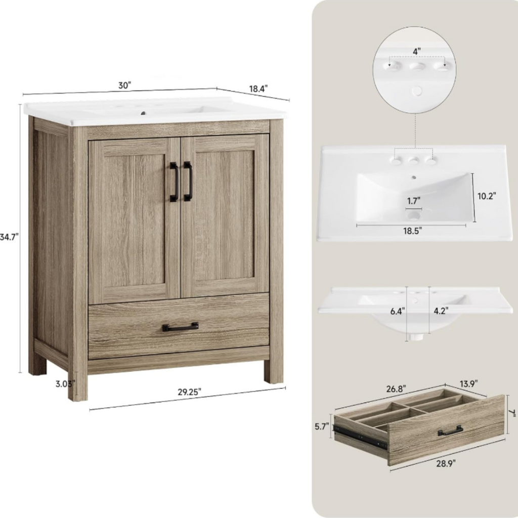 30 Inch Farmhouse Bathroom Vanity with Barn Door