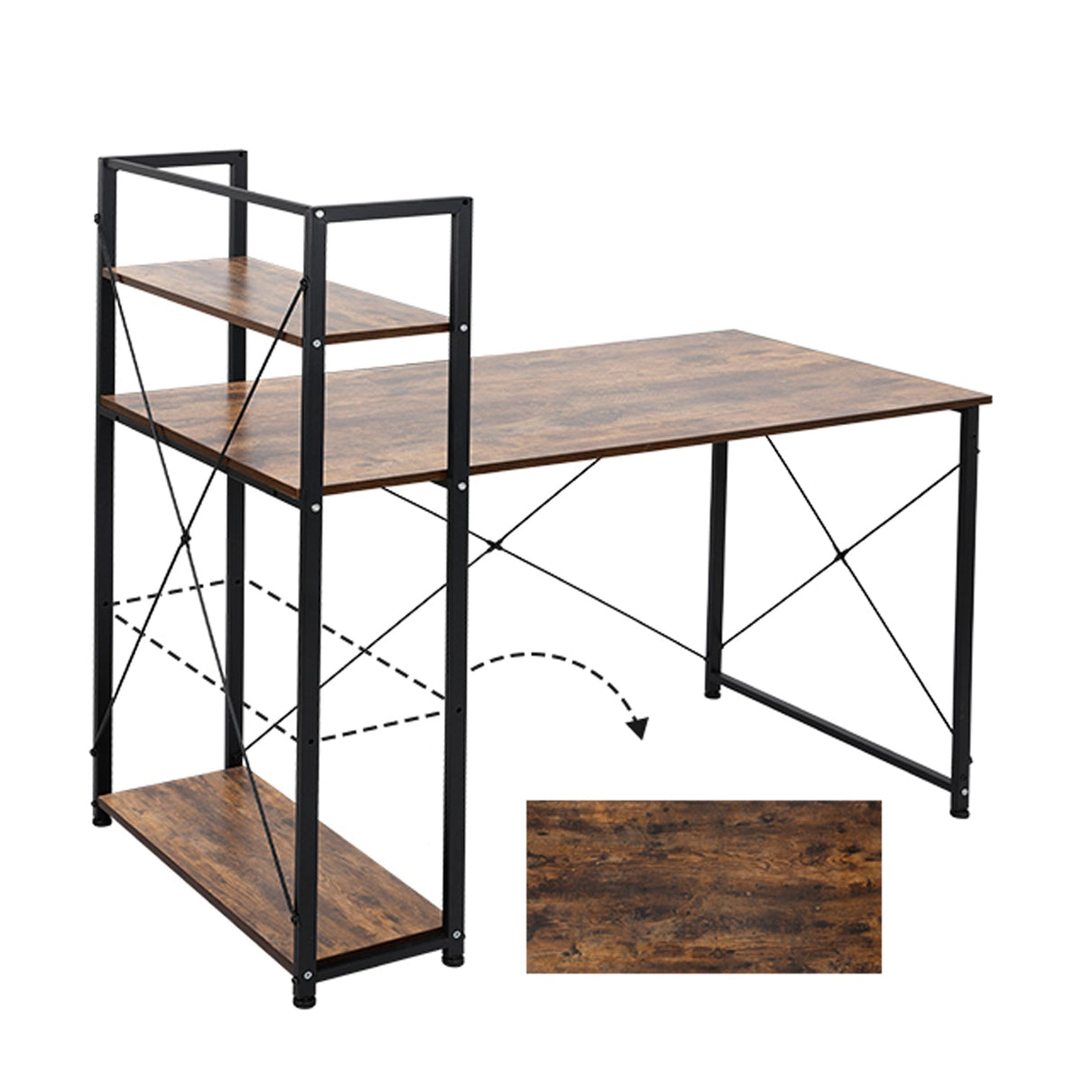 47 Inch Computer Desk with Reversible Bookshelf