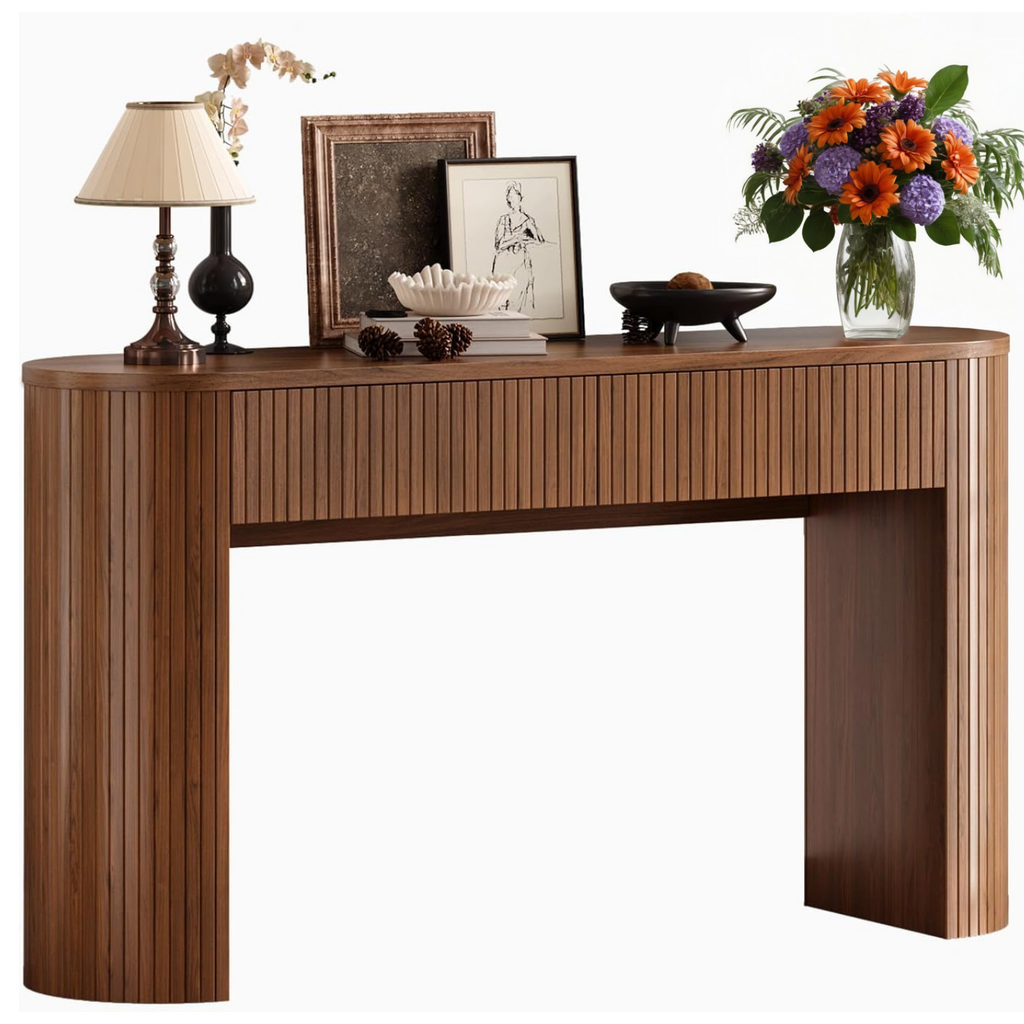 55-Inch Fluted Oval Console Table with 2 Drawers