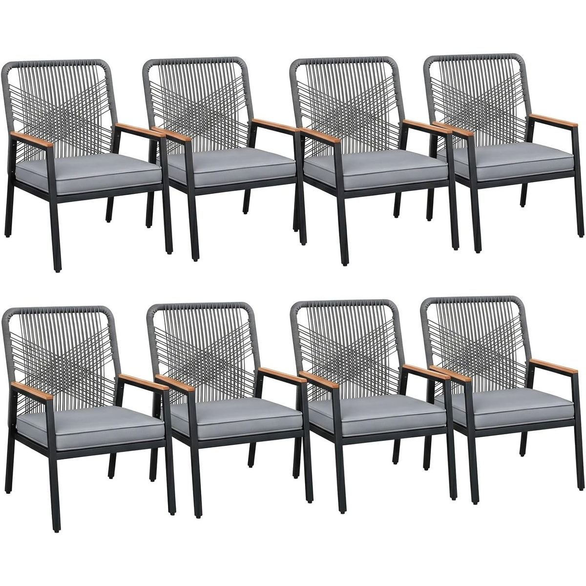 Outdoor PE Rattan Patio Chairs with Cushions, Set of 2-8
