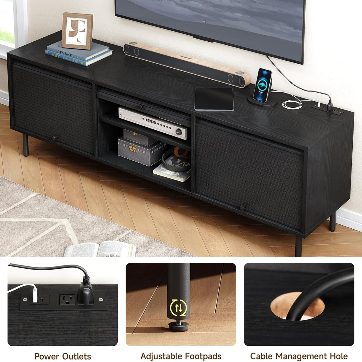 59-Inch TV Stand for 65-Inch TVs with Sliding Doors