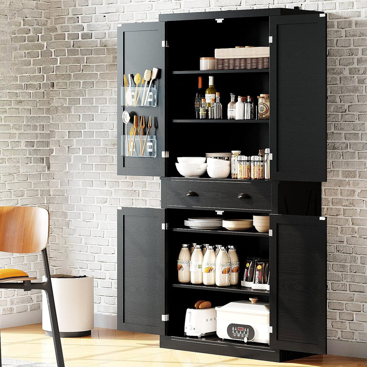 Kitchen Pantry Cabinet with Drawers and Doors