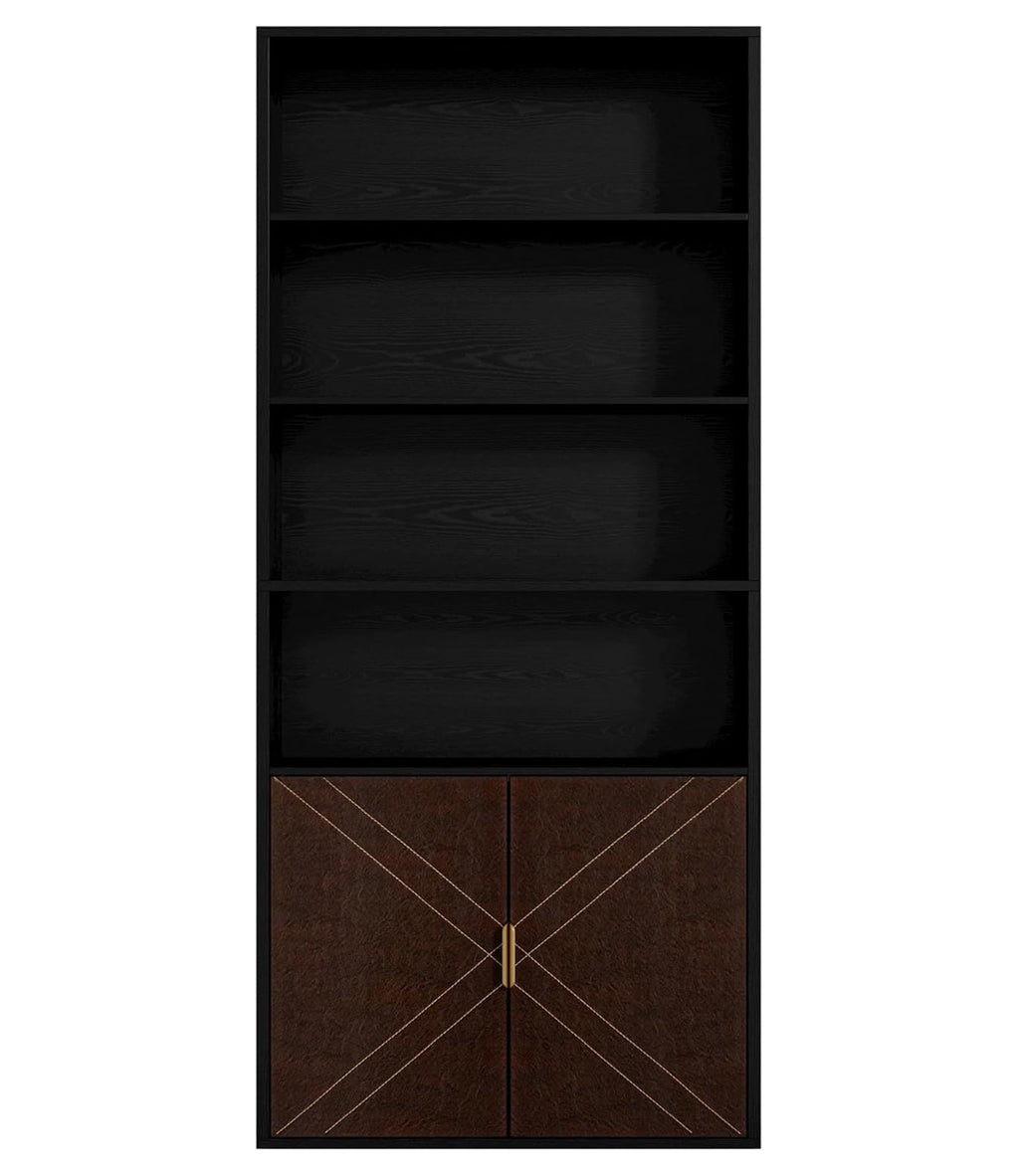 70 Inch Tall Bookshelf with Leather Doors, 6-Tier