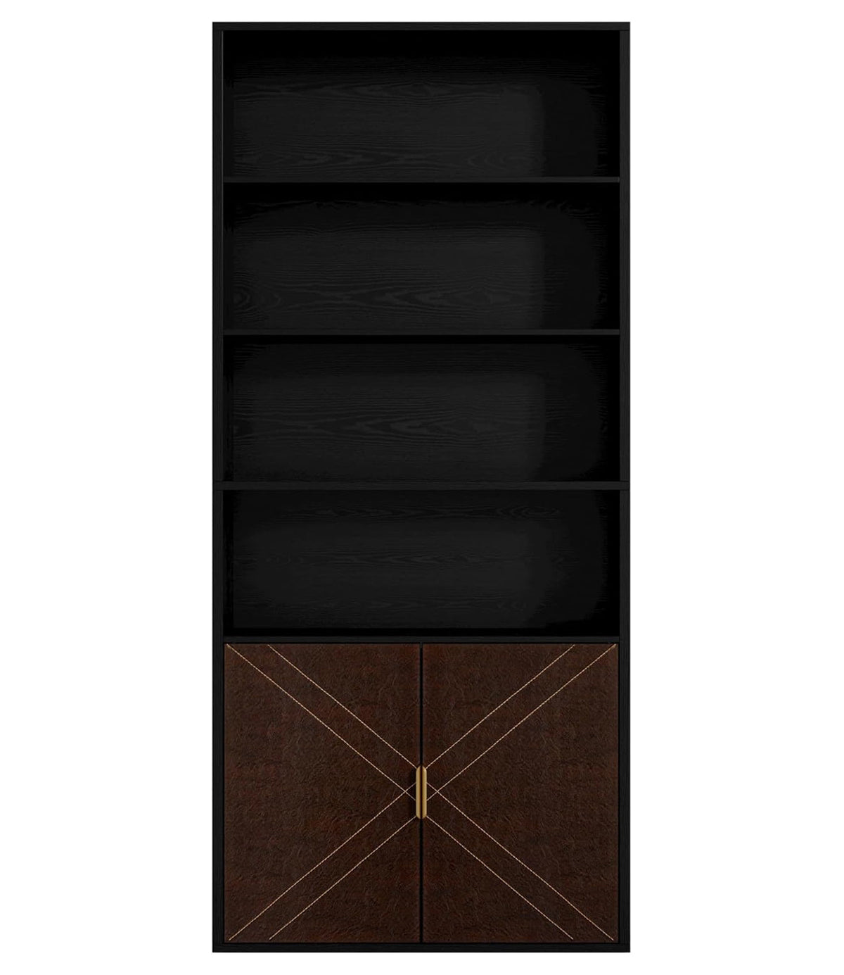70 Inch Tall Bookshelf with Leather Doors, 6-Tier