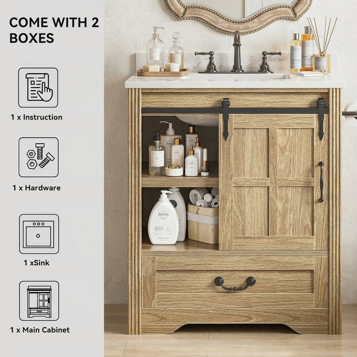 30 Inch Farmhouse Bathroom Vanity with Sink