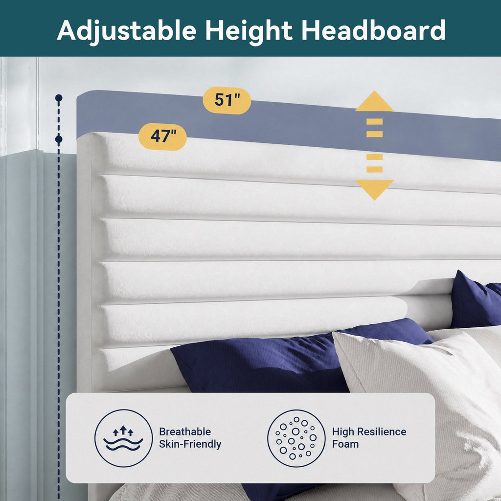 Velvet Upholstered Platform Bed with Adjustable Headboard