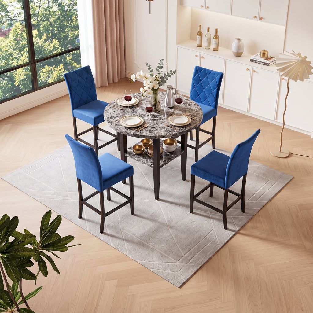 5-Piece Counter Height Dining Set with Marble Table