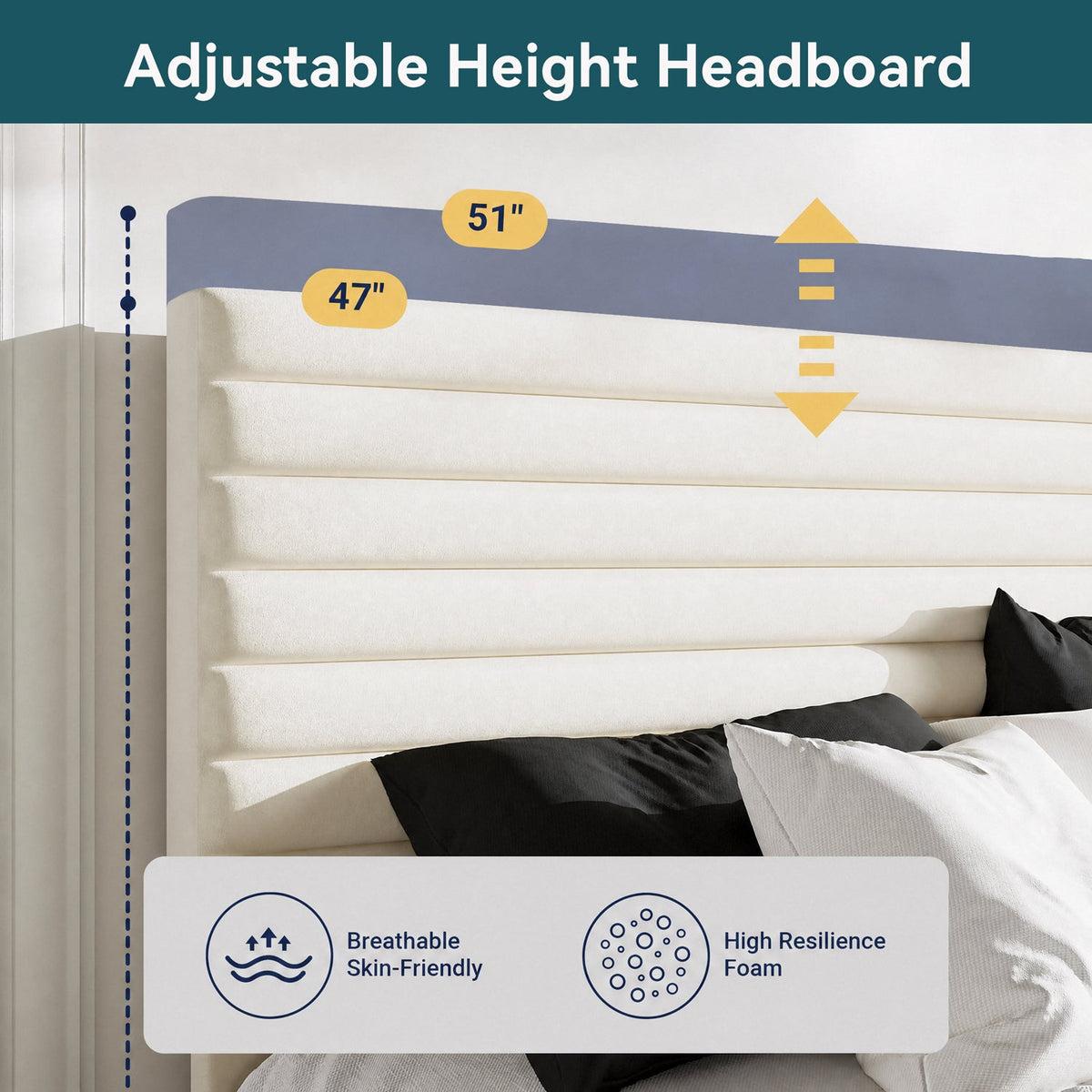 Velvet Upholstered Platform Bed with Adjustable Headboard