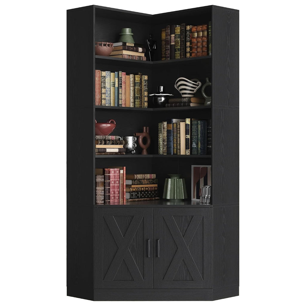 72.7-Inch Tall Corner Bookshelf with Door, 6-Tier
