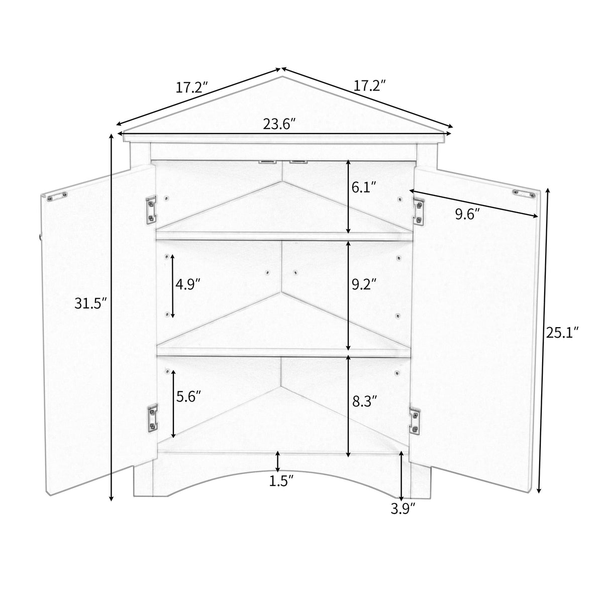 Triangle Bathroom Storage Cabinet, Adjustable Shelves