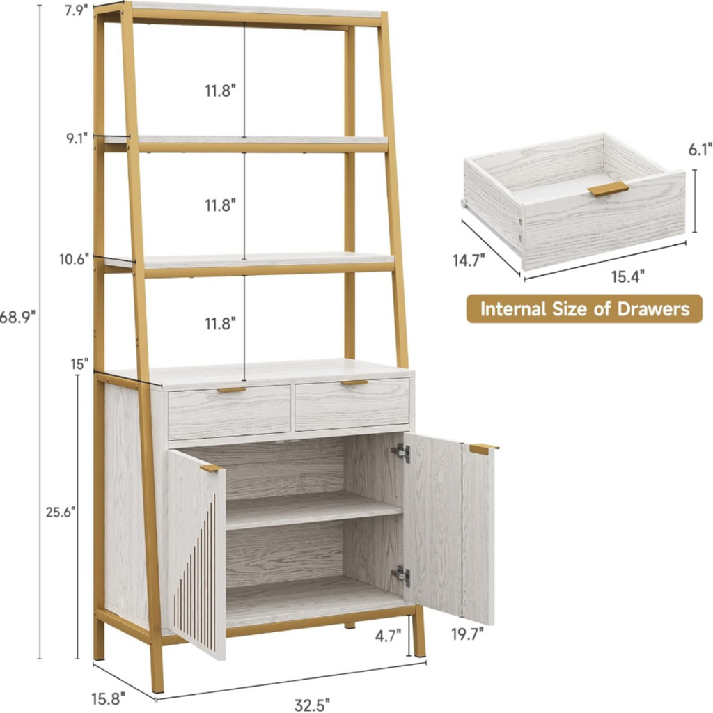 69 Inch 6-Tier Tall Bookcase with 2 File Drawers
