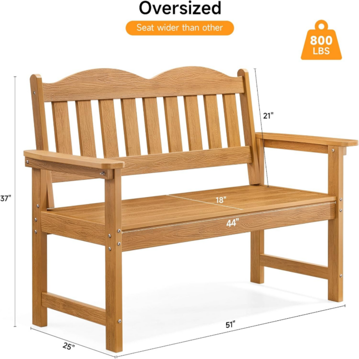 2-Person HDPS Outdoor Garden Bench, 800 lb