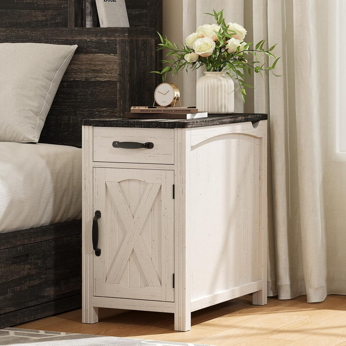 Farmhouse End Table with Hidden Charging Station