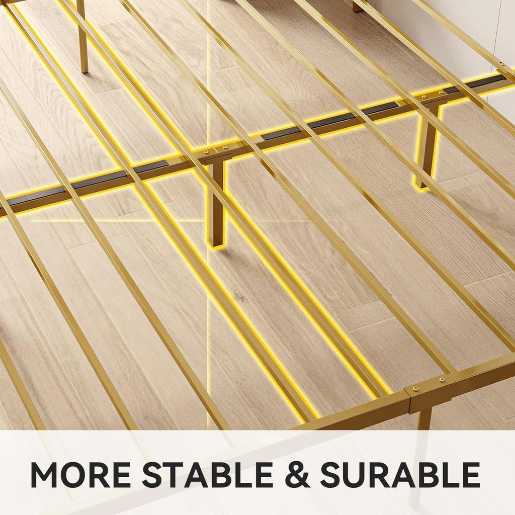 Upholstered Bed Frame with RGB Light and Drawers