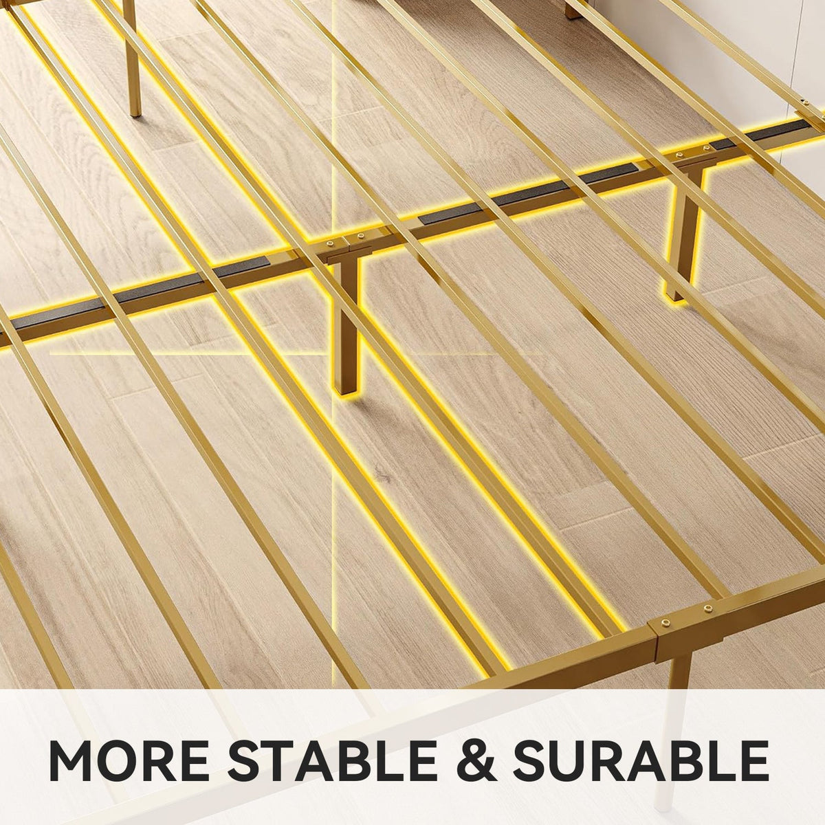 Upholstered Bed Frame with RGB Light and Drawers