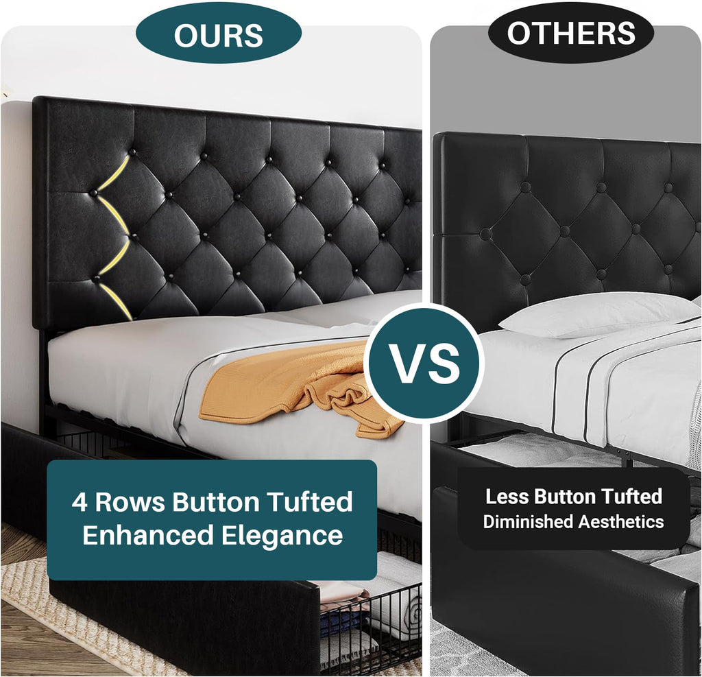 Faux Leather Bed Frame with 4 Storage Drawers