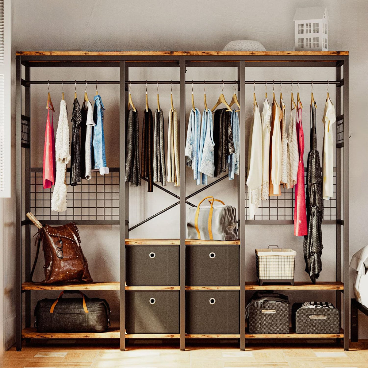 Heavy Duty Closet Organizer with 4 Drawers and 8 Hooks