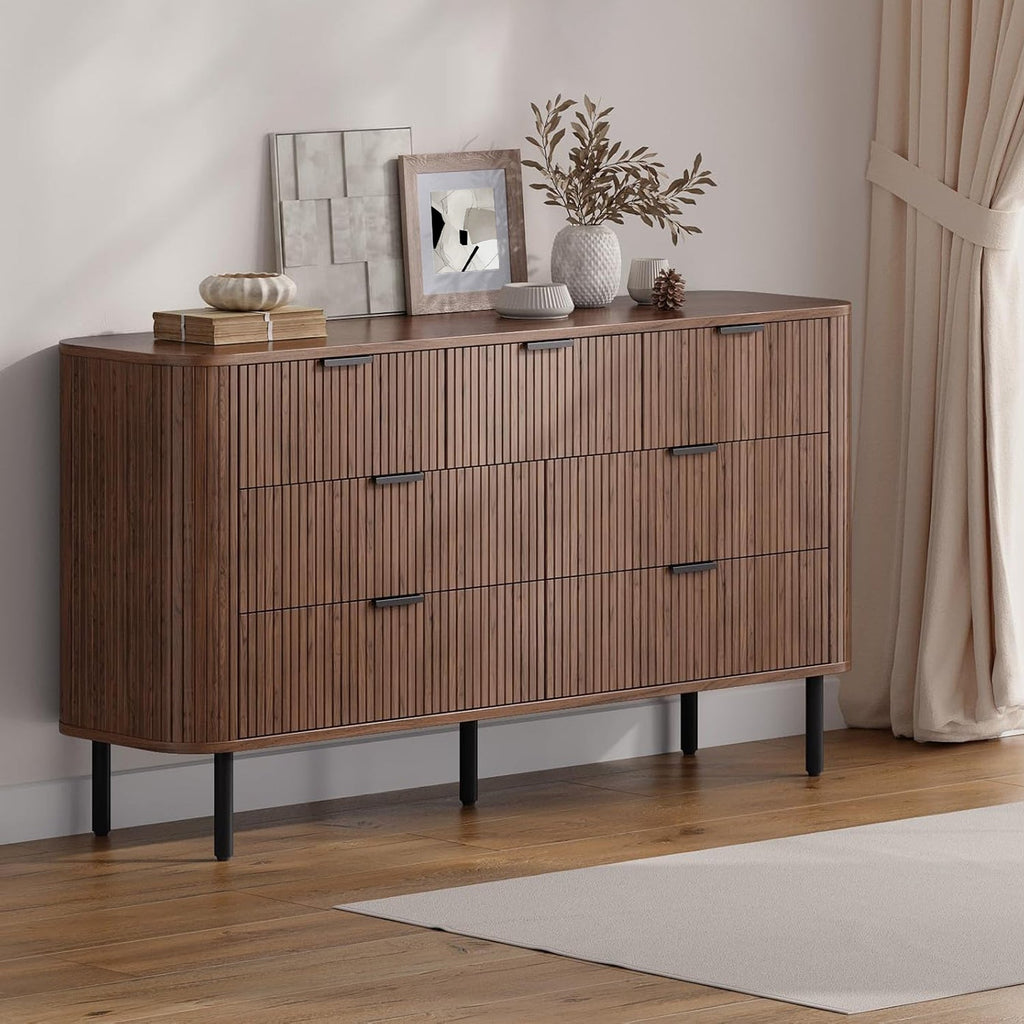 7-Drawer 60-Inch Fluted Dresser with Metal Handles