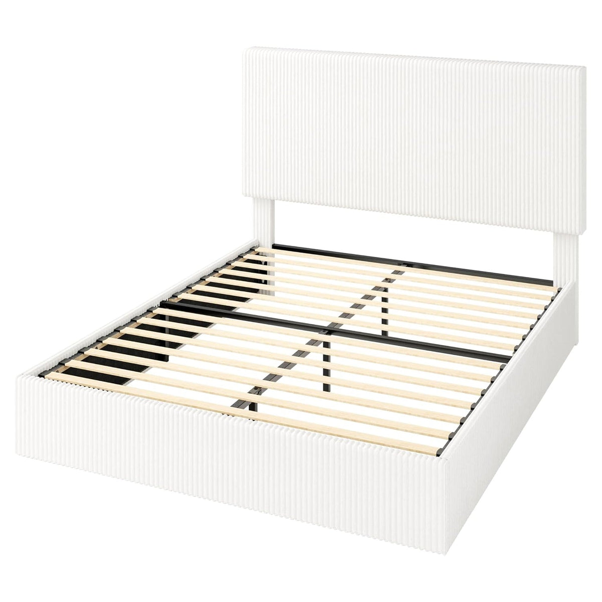 Corduroy Platform Bed Frame with Channel Tufted Headboard