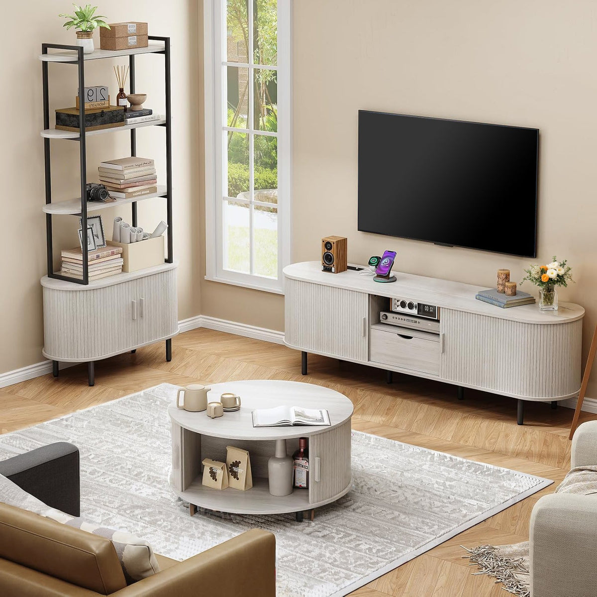 69 Inch TV Stand with Sliding Door for TVs to 80 Inch